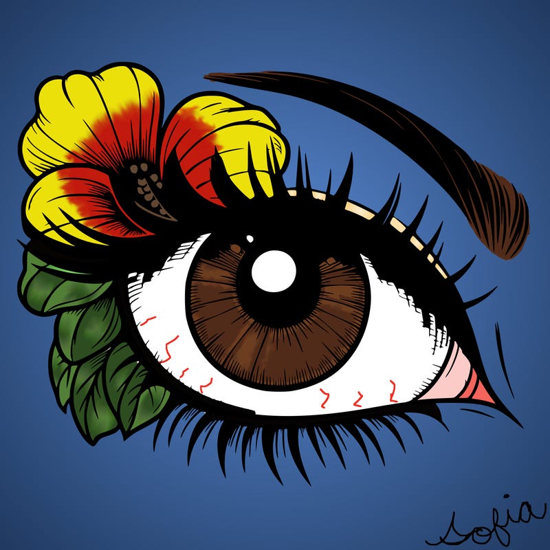 realistic eye with flower