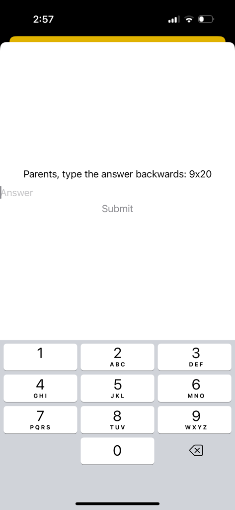 Maze Lab Creator - 掛け算の答えを逆に入力するように求めるペアレンタルゲート確認画面。