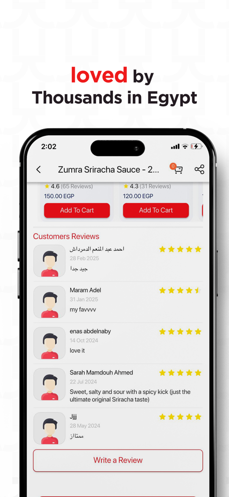 Zumra – Asian Food Delivery - Reseñas de clientes y calificaciones de cinco estrellas para productos de comida asiática Zumra en un dispositivo móvil.