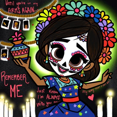 a disney style day of the dead woman.
