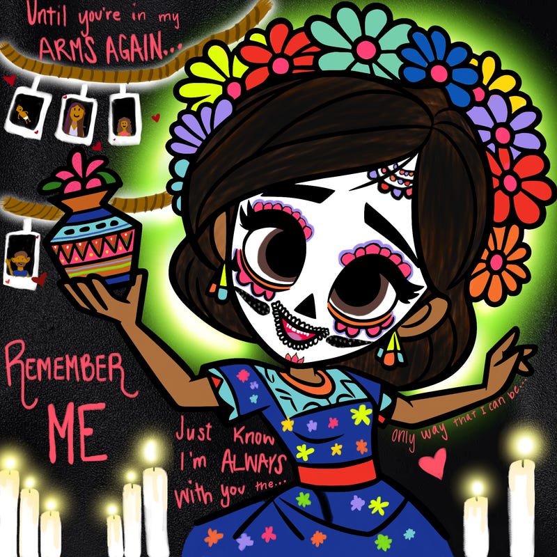 a disney style day of the dead woman.