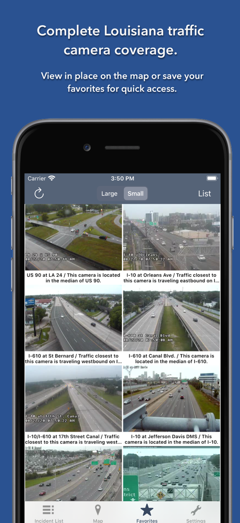 Live traffic camera feeds in the Louisiana State Roads app