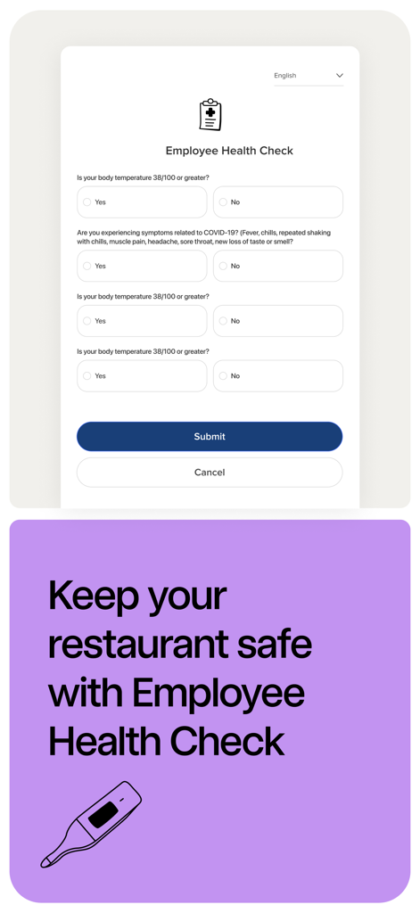 Digital health screening form for restaurant staff in the 7punches app