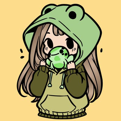a girl holding a froggy hoodie