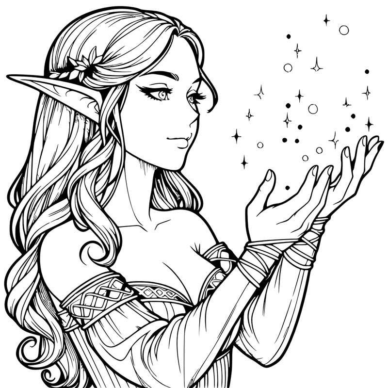 realistic elf girl doing magic