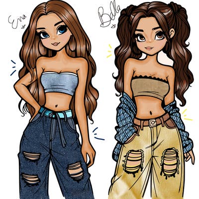 2 girls in crop tops and baggy jeans ripped