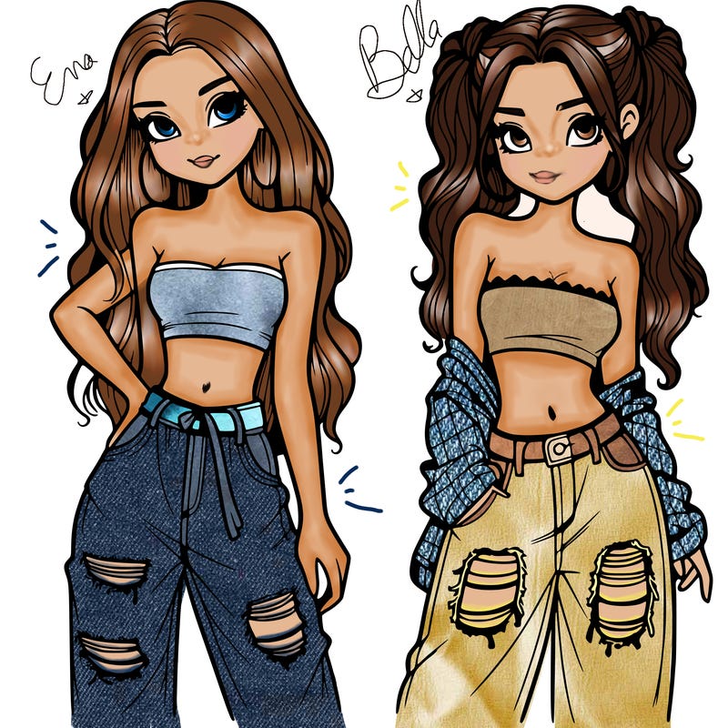2 girls in crop tops and baggy jeans ripped