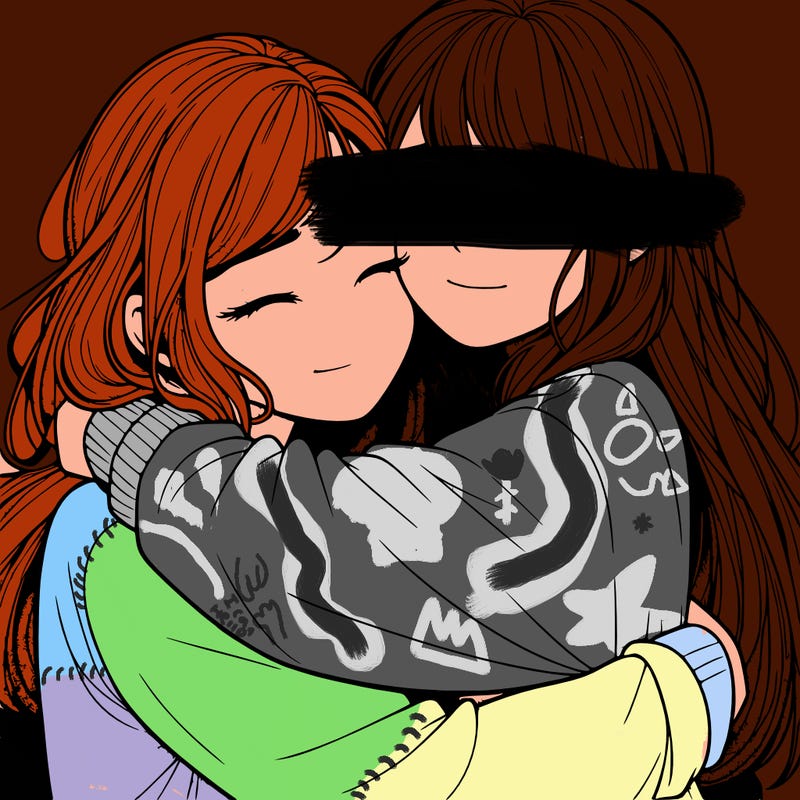 realistic two girls hugging