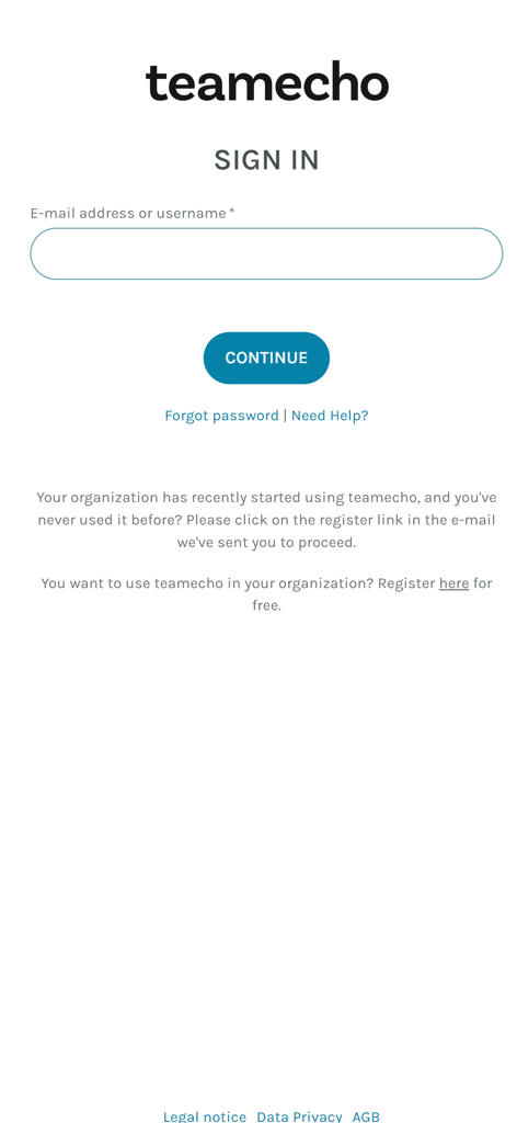 teamecho - Teamecho app sign in screen for employees and managers