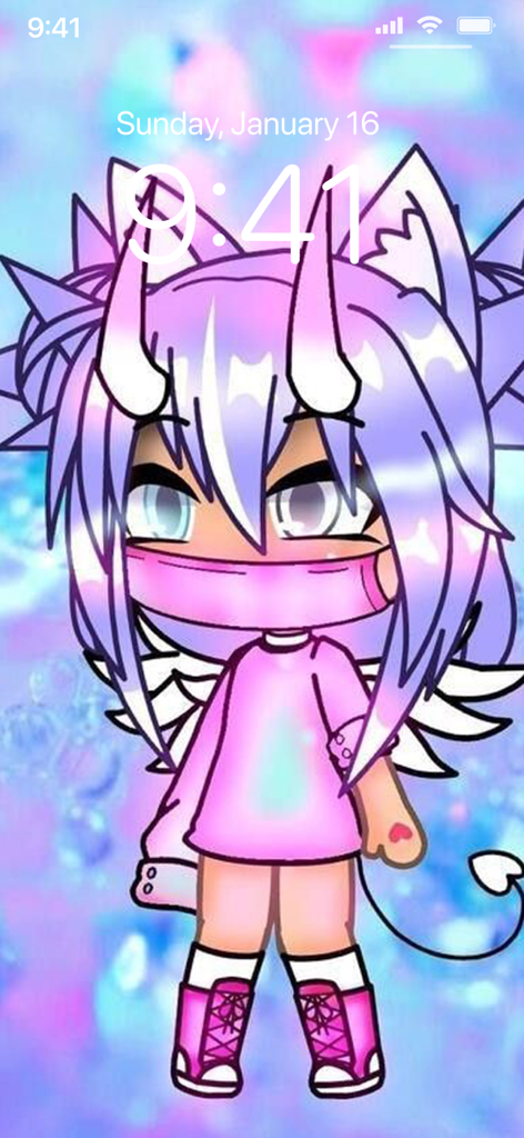 Gacha Life Wallpaper 4K | HD - Cute Gacha Life character with purple hair and wings on a pastel lock screen background