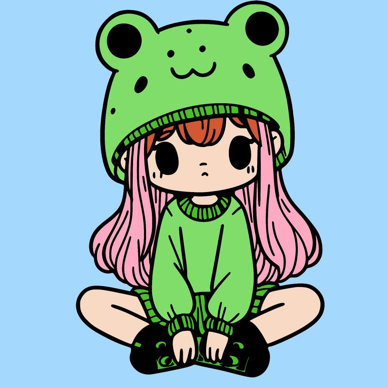 a girl wearing a frog hat and some frog socks