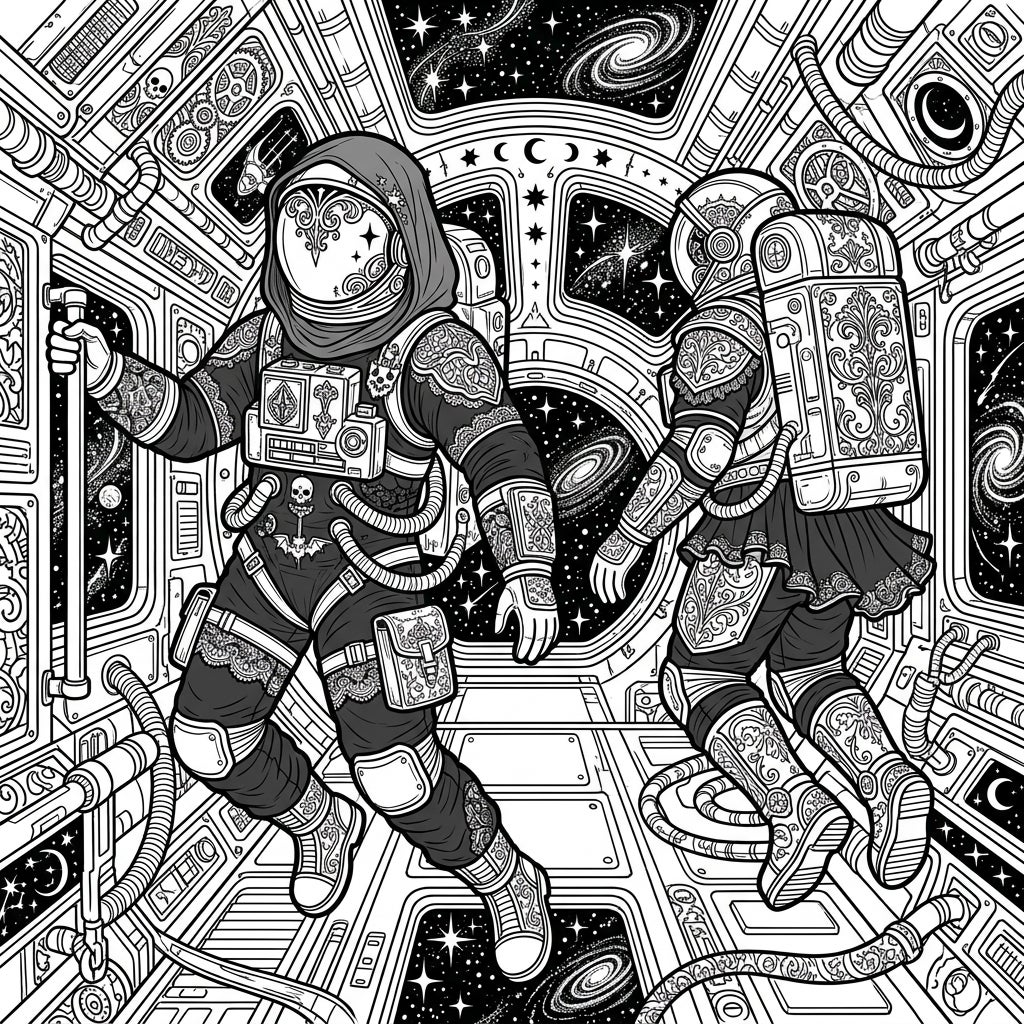 Gothic ISS Astronauts Coloring Page - Free Printable Fun — Color Pop