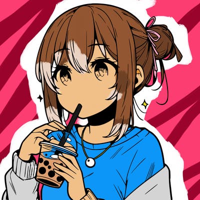 manga character drinking boba