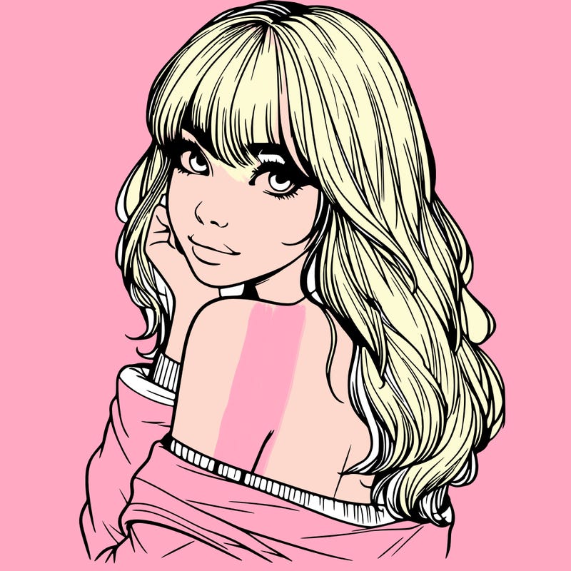 realistic girl with bangs looking over her shoulder