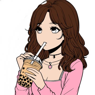realistic girl drinking boba tea