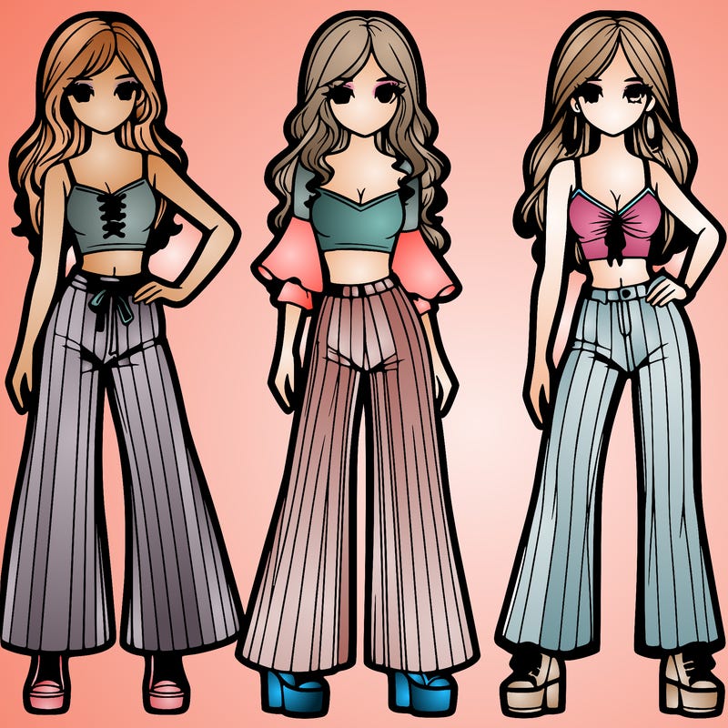 girls with flare pants and crop tops realistic