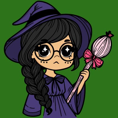 a witch with a braid and two glasses