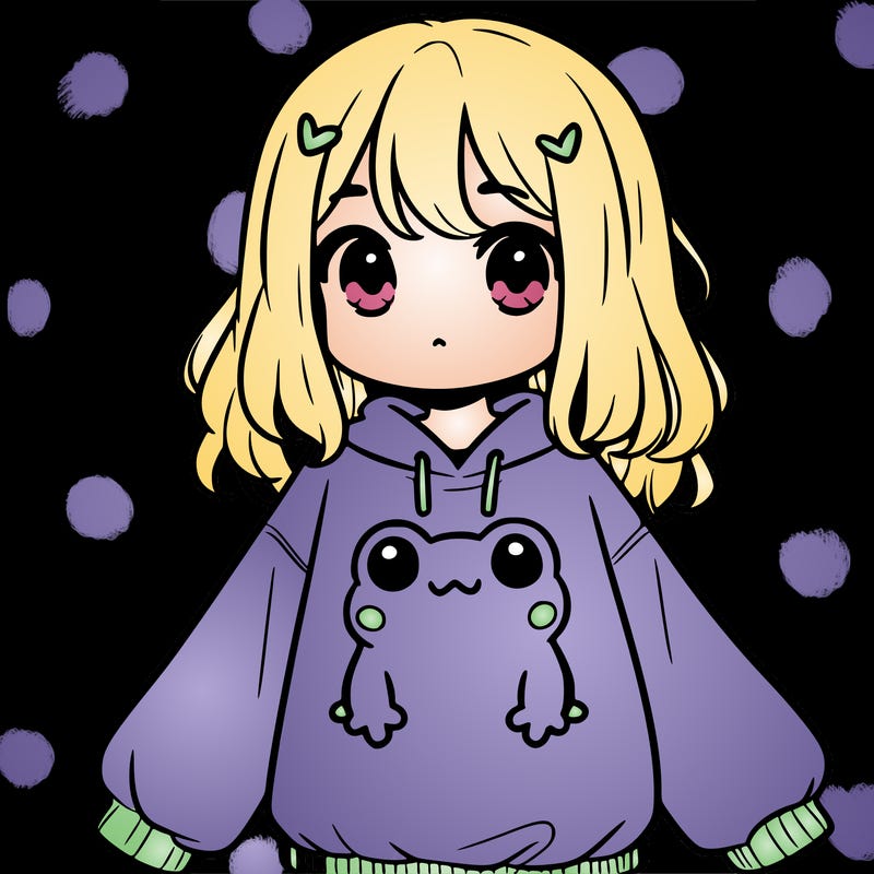 girl wearing frogging sweatshirt