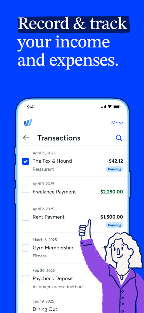 Wave: Small Business Software - Wave App-Bildschirm mit Geschäfts-Einnahmen und Ausgaben.
