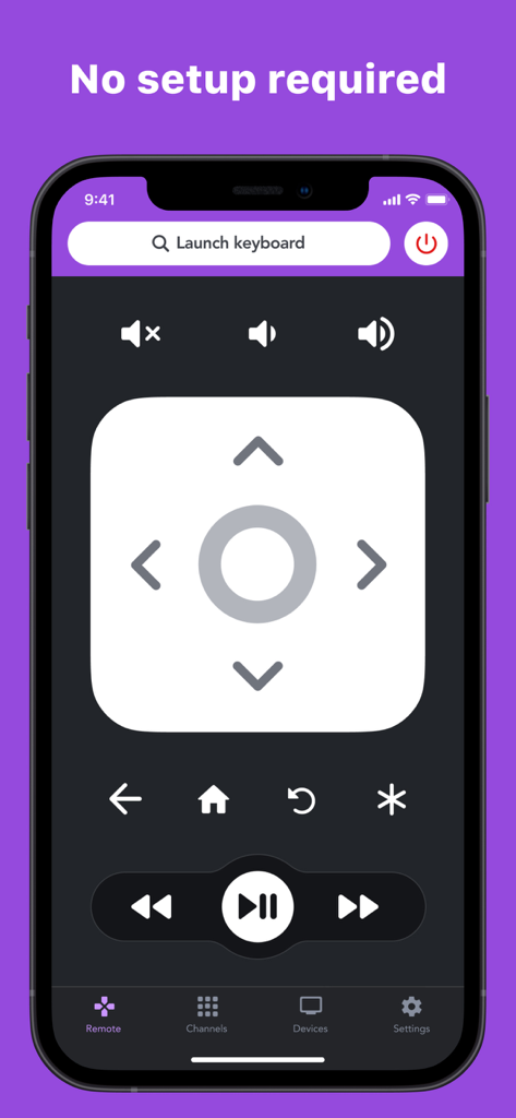 RoByte: Remote for Roku TV App - Interface of the RoByte Roku remote app on a smartphone screen featuring a directional pad and playback controls