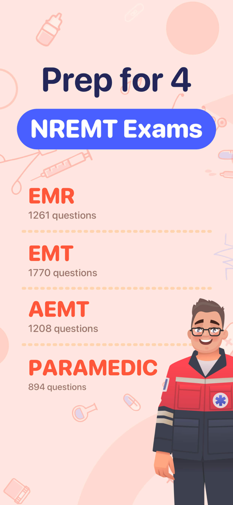 EMT Exam Prep 2026 - Study categories for EMR EMT AEMT and Paramedic NREMT certifications with practice question counts