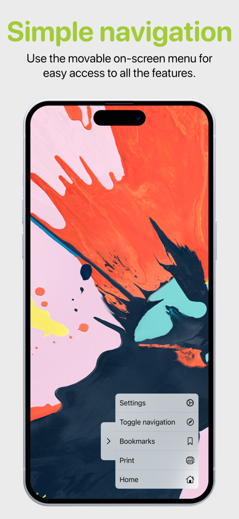 Kiosker Pro: Web Kiosk - iPhone screen displaying the movable on-screen menu for simple kiosk navigation in Kiosker Pro