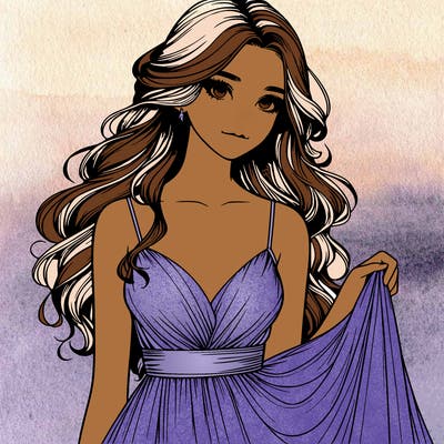realistic girl in flowy silky prom dress