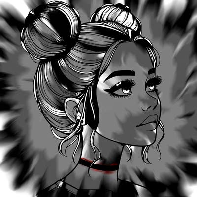 realistic girl with buns on the top of her head