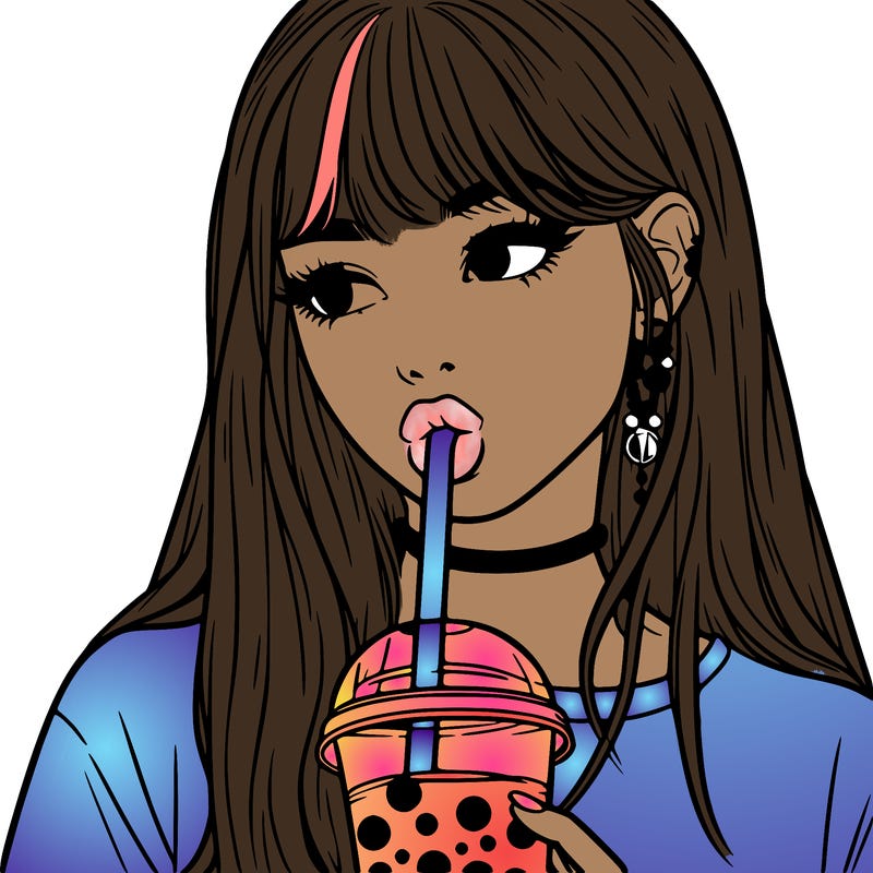 aesthetic realistic girl drinking boba