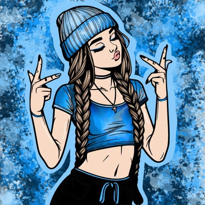 realistic teenage girl with braids and a beanie and crop top doing 🫶🏼
