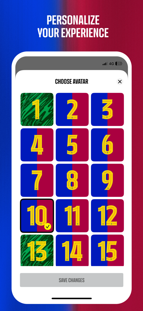 FC Barcelona Official App - Personalize your experience by choosing a player jersey number avatar in the FC Barcelona Official App.