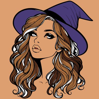 realistic witch girl with wavy hair and lips