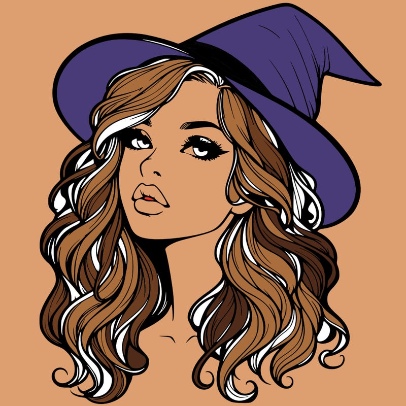 realistic witch girl with wavy hair and lips