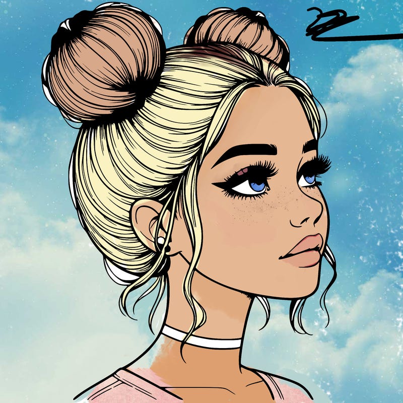 realistic girl with buns on the top of her head