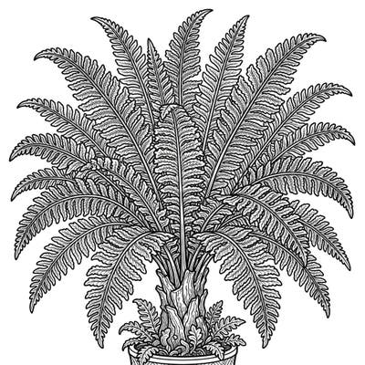 Discover the therapeutic joy of coloring with our intricate Kimberly Queen Fern design, perfect for adults seeking relaxation. This detailed botanical illustration provides a mindful escape into nature's beauty.