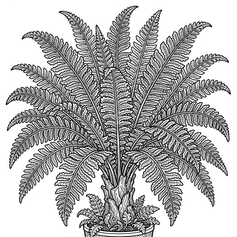Discover the therapeutic joy of coloring with our intricate Kimberly Queen Fern design, perfect for adults seeking relaxation. This detailed botanical illustration provides a mindful escape into nature's beauty.