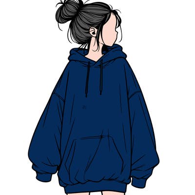 realistic girl with a oversized sweatshirt on and a bun