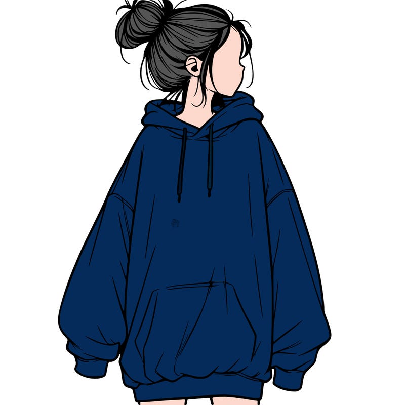 realistic girl with a oversized sweatshirt on and a bun