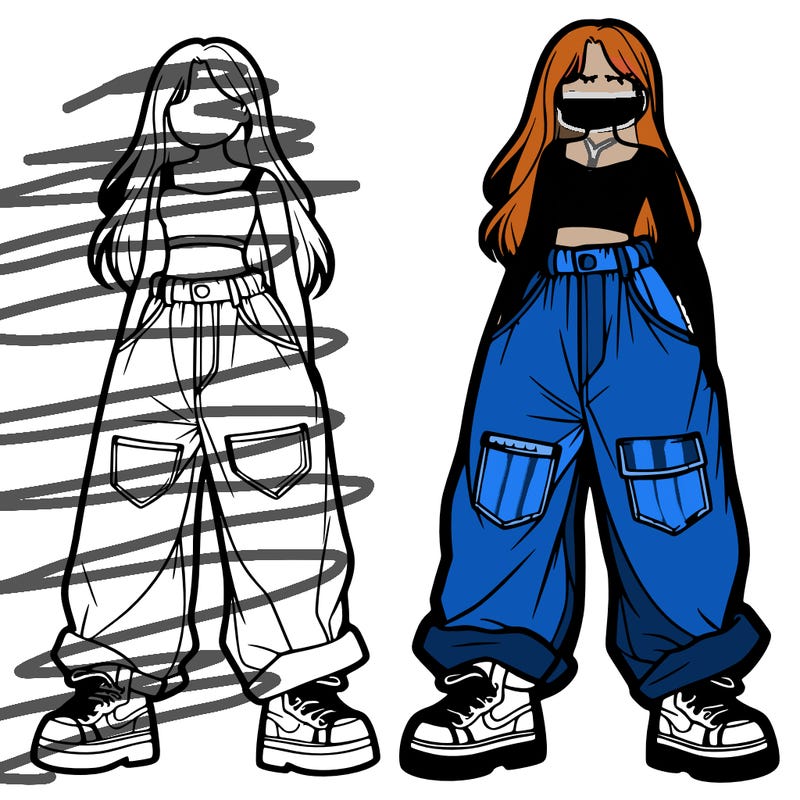 a girl with baggy jeans and crop top