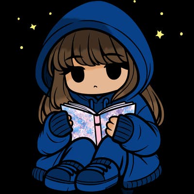 girl in oversized hoodie reading a book