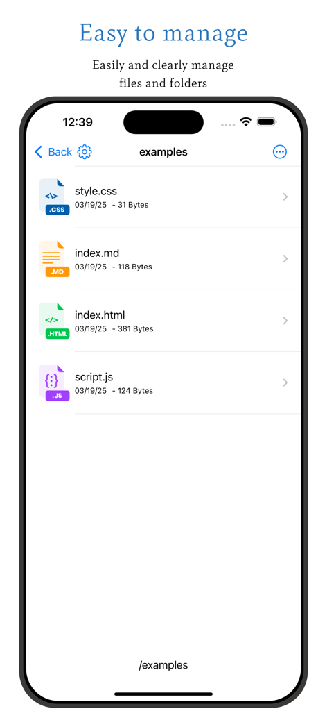 Text Edit - WordPad+ - Screenshot of the Text Edit - WordPad+ app showing a list of files including CSS, HTML, and Markdown within a folder directory.