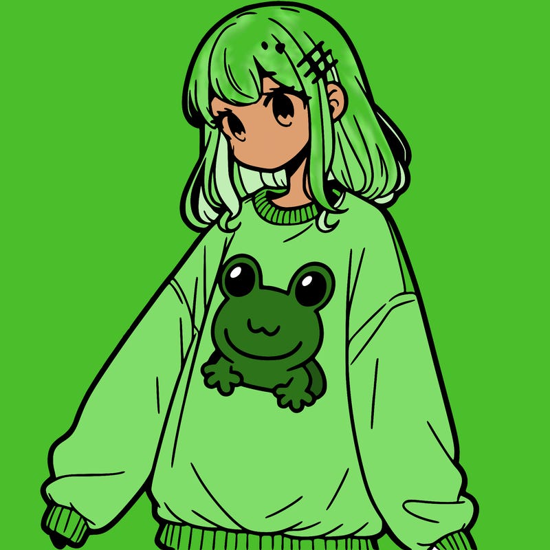 girl wearing frogging sweatshirt