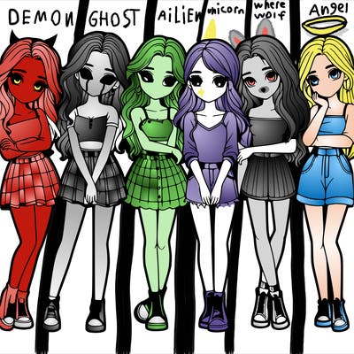 a group of girls realistic