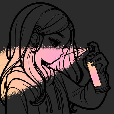 a realistic girl spray painting