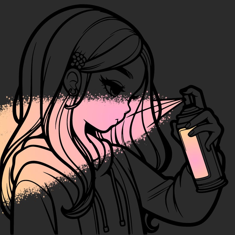 a realistic girl spray painting