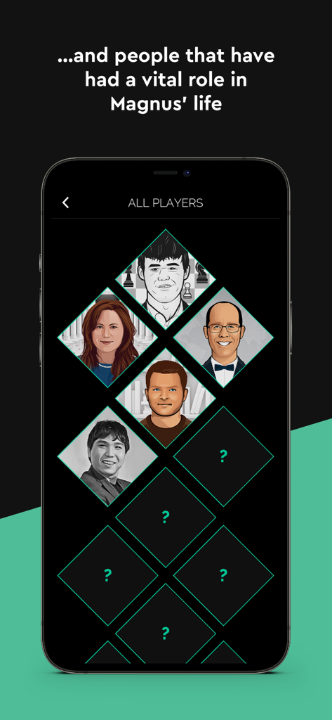 Play Magnus - Play Chess - Selection screen showing various chess grandmasters and influential players available to play against in the Play Magnus app