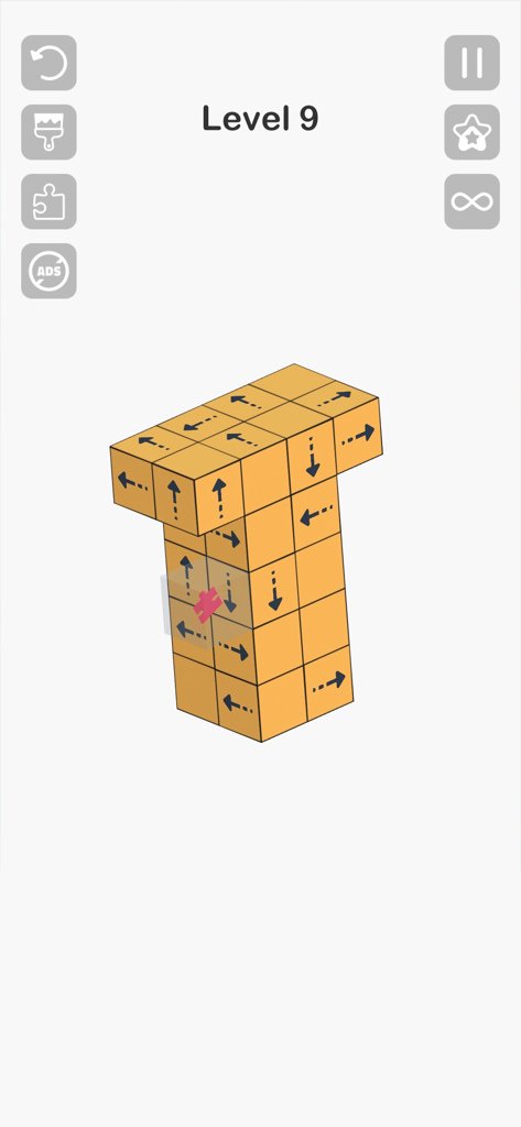 Tap Master game level featuring a 3D yellow block structure with arrows
