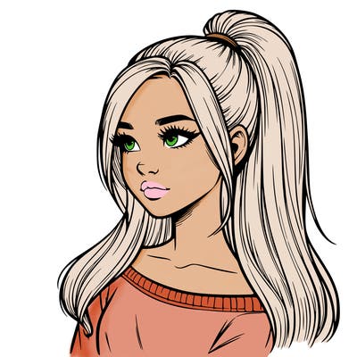realistic girl with a high ponytail