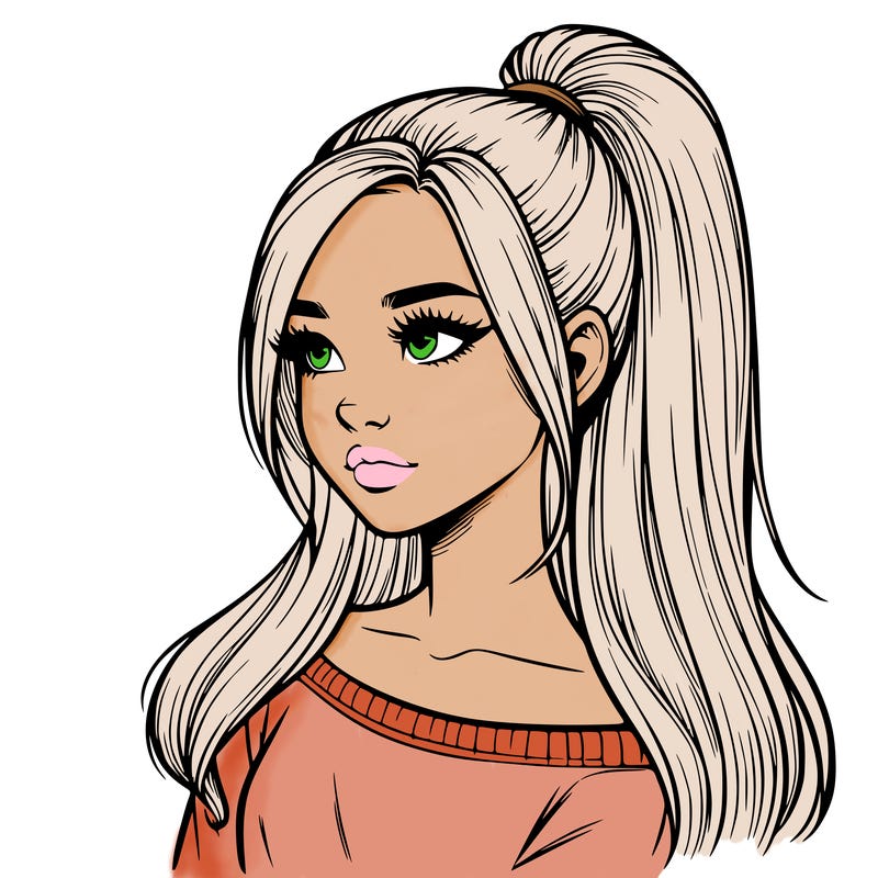 realistic girl with a high ponytail
