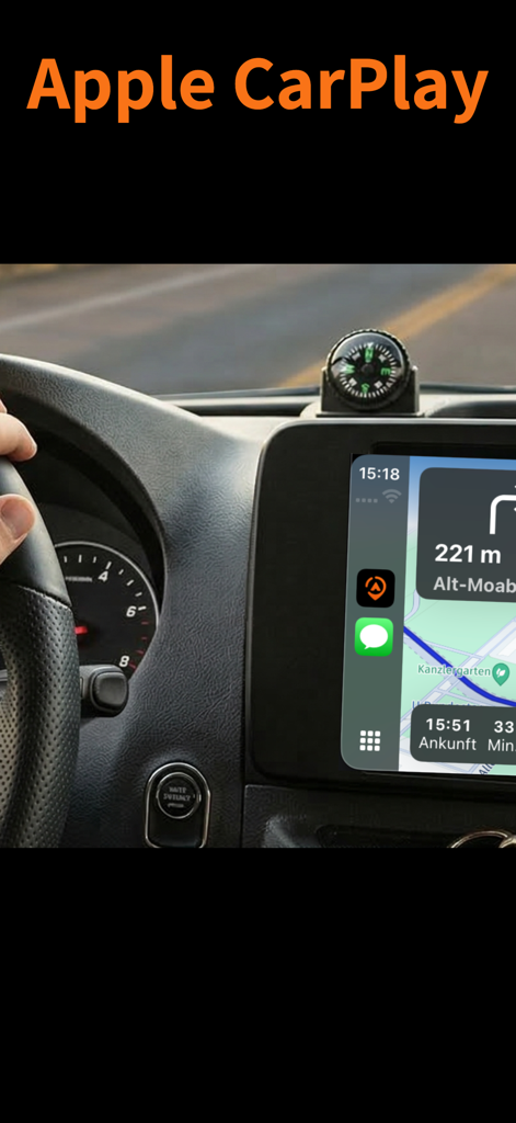 CampPilot Camper Navi - CampPilot Camper Navi interface displayed on a vehicle dashboard screen using Apple CarPlay